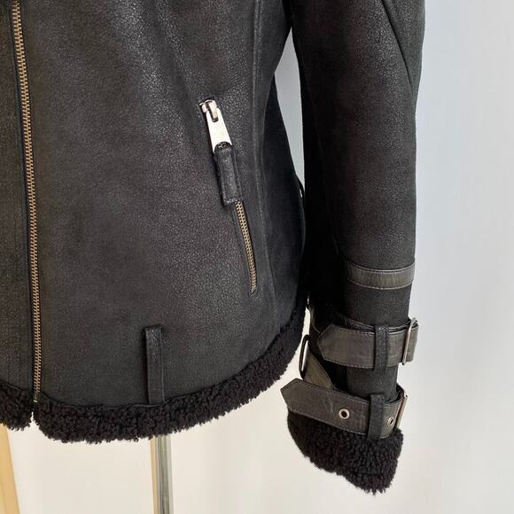 Harlin Genuine Shearling Sheepskin Motorcycle Leather Coat Wrist Buckles size 4 - Picture 7 of 12
